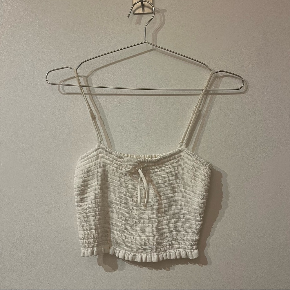 Aritzia Winefred White Ribbed Crop Top